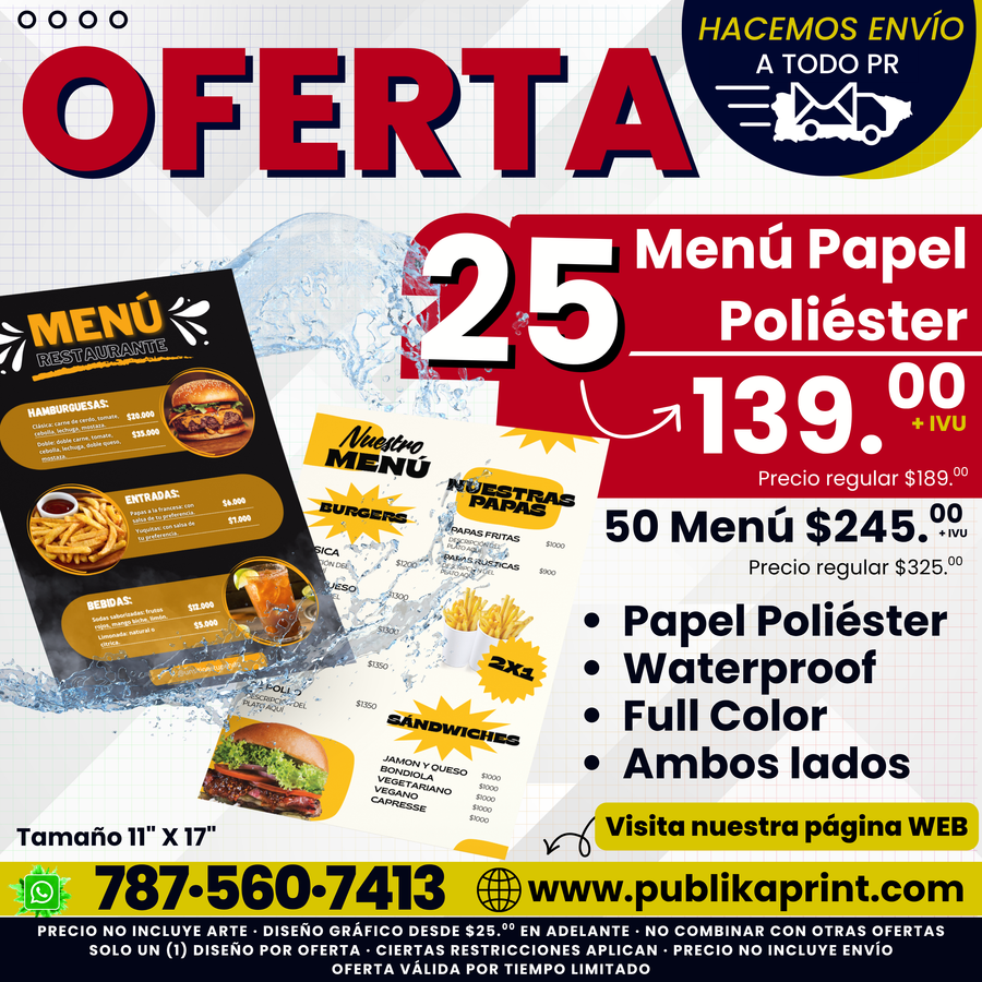 Menú  (Papel Poliéster)