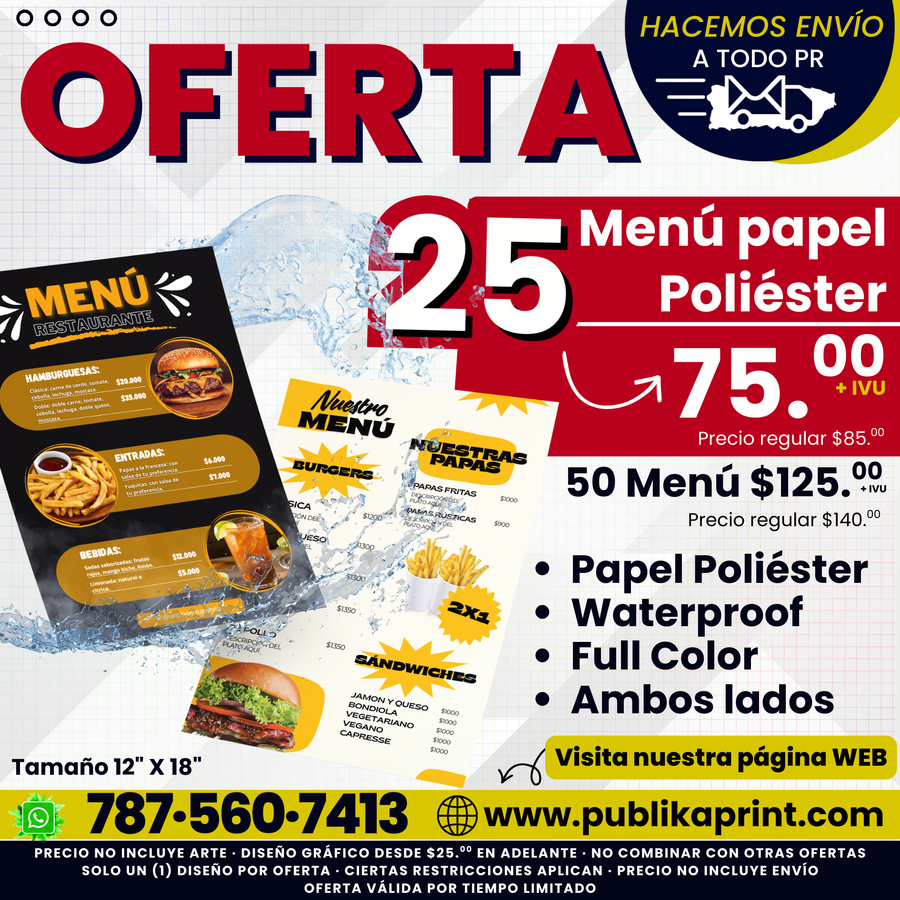 Menú  (Papel Poliéster)